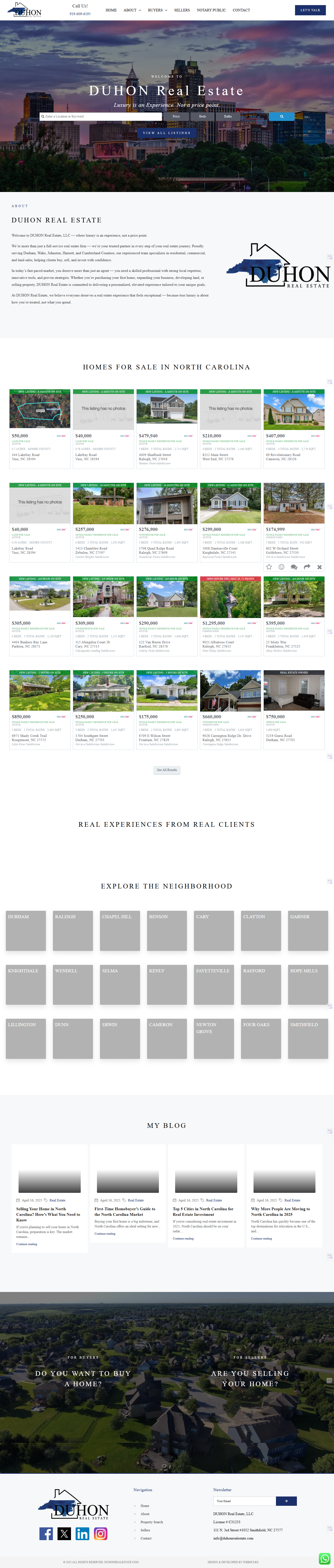 Duhon Real Estate website North Carolina USA